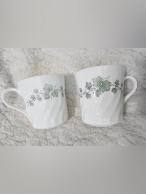 Corning Corelle White Callaway Green Ivy Swirl Coffee Tea Mug Cup Made in USA